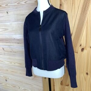 Sioni Cardigan Women Medium Dark Wash Mixed Media Knit Zip Bomber Jacket Elevate